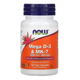 Вітаміни D-3 & MK-7, 5000 МО / 180 мкг, Now Foods, 60 капсул
