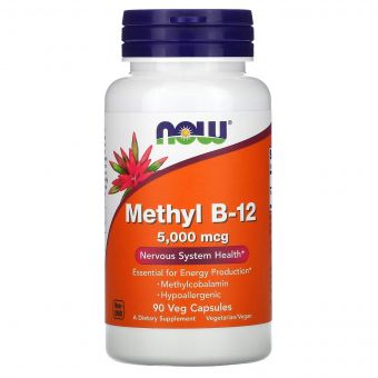 Вітамін B-12, Метилкобаламін, 5000 мкг, Methyl B-12, NOW Foods, 90 вегетаріанських капсул
