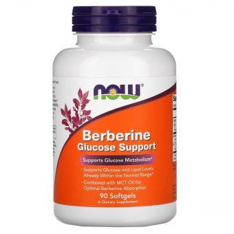 Берберін, Підтримка рівня глюкози, Berberine Glucose Support, Now Foods, 90 желатинових капсул