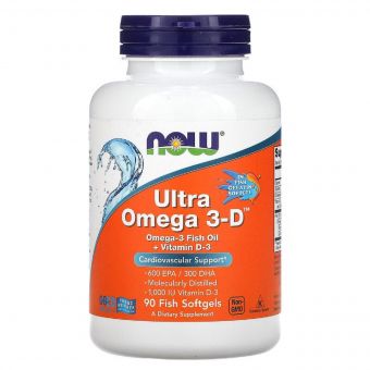 Ультра Омега 3 та Вітамін D, Ultra Omega 3-D, Now Foods, 90 капсул