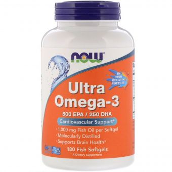 Ультра Омега-3, 500 EPA / 250 DHA, Ultra Omega-3, Now Foods, 180 гелевих капсул