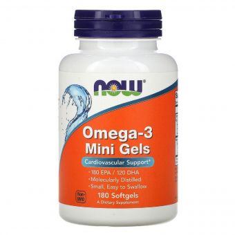 Омега-3, Omega-3 Mini Gels, Now Foods, 180 м&apos;яких таблеток
