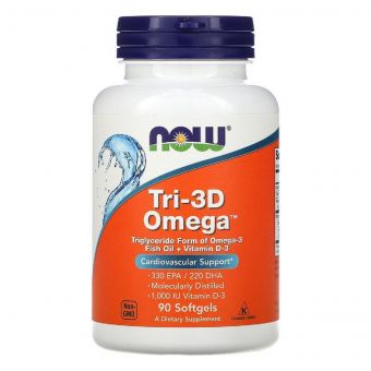 Риб&apos;ячий жир + D3, Tri-3D Omega, Now Foods, 90 желатинових капсул