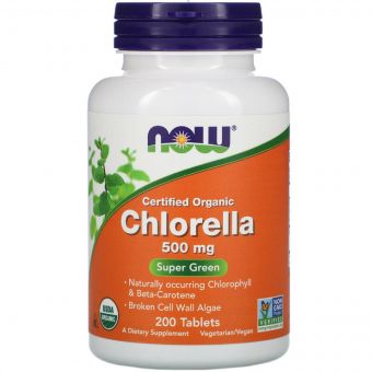 Органічна Хлорелла, Chlorella, Now Foods, 500мг, 200 Таблеток