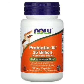 Пробіотики Для Травлення, Probiotic-10, 25 Billion, Now Foods, 50 вегетаріанських капсул