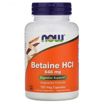 Бетаїн HCI 648 мг, Now Foods, 120 вегетаріанських капсул