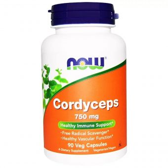 Гриби Кордицепс, 750 мг Now Foods, Cordyceps, 90 капсул