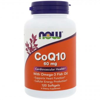 Коензим Q10 з риб'ячим жиром, CoQ10 with Omega-3, Now Foods, 60 мг, 120 вегетаріанських капсул