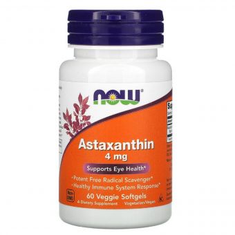 Астаксантин, Astaxanthin, 4 мг, Now Foods, 60 желатинових капсул