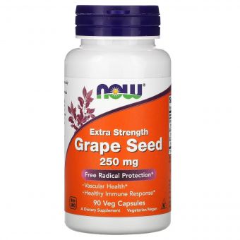 Екстракт виноградних кісточок, 250 мг, Extra Strength Grape Seed, Now Foods, 90 вегетаріанських капсул