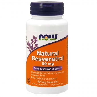 Ресвератрол, Natural Resveratrol, Now Foods, 50 мг, 60 капсул