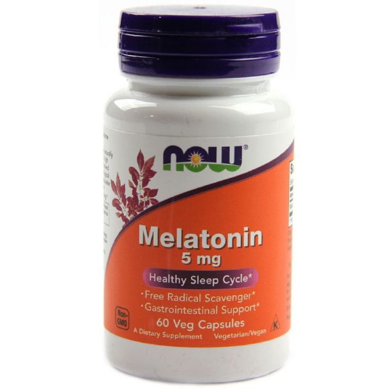 Мелатонін, Melatonin, Now Foods, 5 Мг, 60 капсул