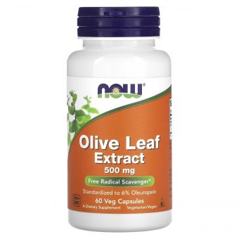 Екстракт листя оливкового дерева, 500 мкг, Olive Leaf Extract, Now Foods, 60 вегетаріанських капсул