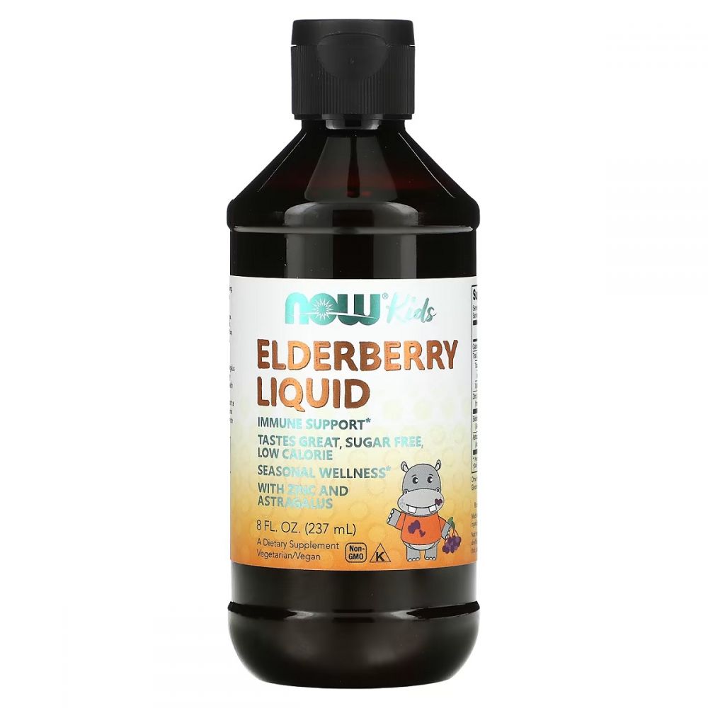 Концентрат Бузини для дітей, 500 мг, Elderberry Liquid for Kids, Now Foods, 237 мл