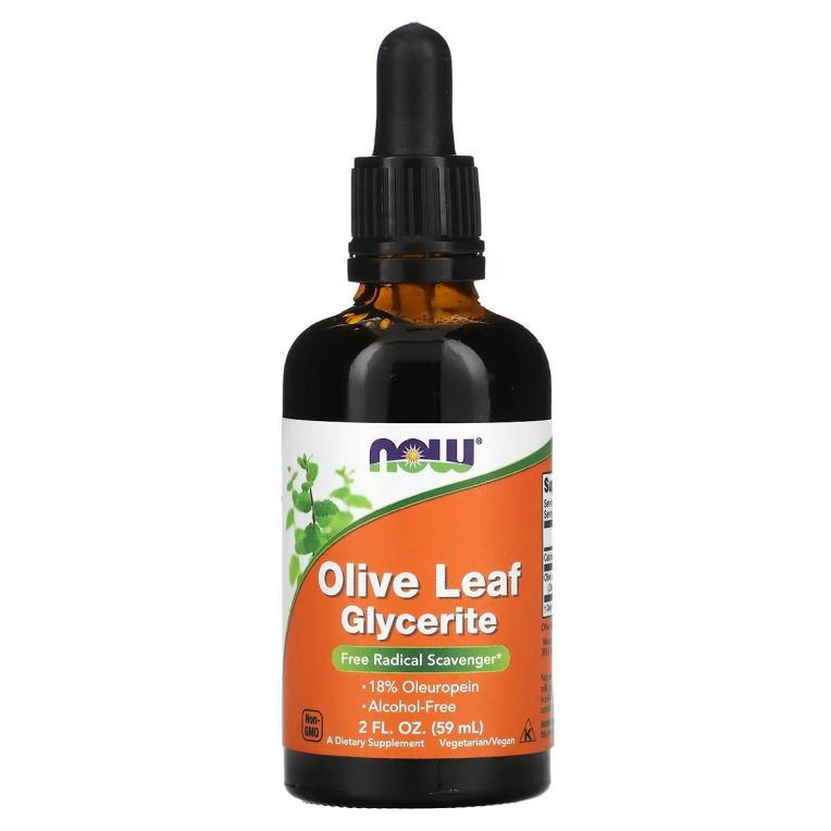 Листя оливи, гліцериновий екстракт у краплях, Olive Leaf Glycerite, Now Foods, 59 мл