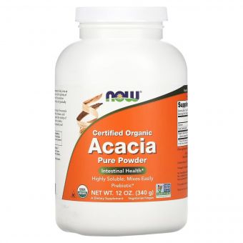 Клітковина акації, Сертифікований органічний порошок, Organic Acacia Pure Powder, Now Foods, 340 г