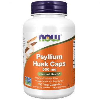 Подорожник (псіліум), Psyllium Husks, Now Foods, 500 мг, 200 вегетаріанських капсул
