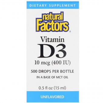 Вітамін D3 в Краплях, Без Ароматизаторів, Vitamin D3 Drops, Natural Factors, 400 МЕ, 15 мл