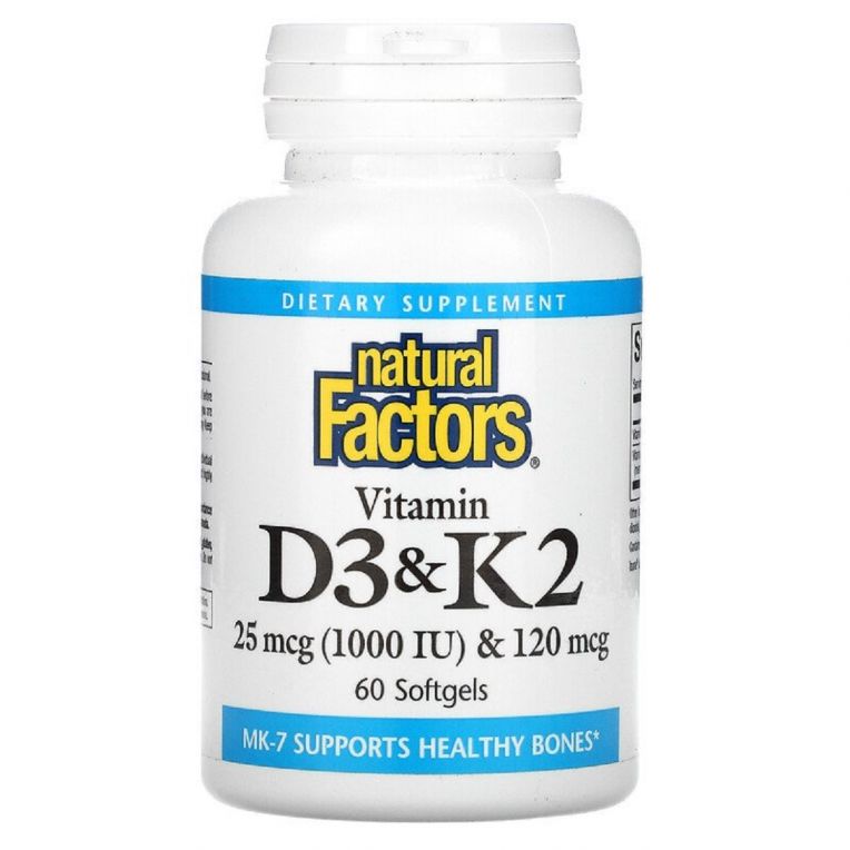 Вітамін D3 і К2, Vitamin D3 & K2, Natural Factors, 60 Гелевих Капсул