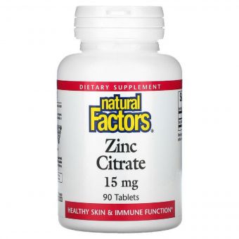 Цитрат цинку, Zinc Citrate, Natural Factors, 15 мг, 90 таблеток