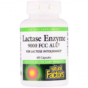 Ензим Лактази, Lactase Enzyme, Natural Factors, 9000 FCC ALU, 60 Капсул
