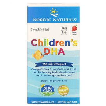 Риб&apos;ячий жир (ДГК) для Дітей, (3-6 років), 250 мг, Смак Полуниці, Children&apos;s DHA, Nordic Naturals, 90 міні капсул