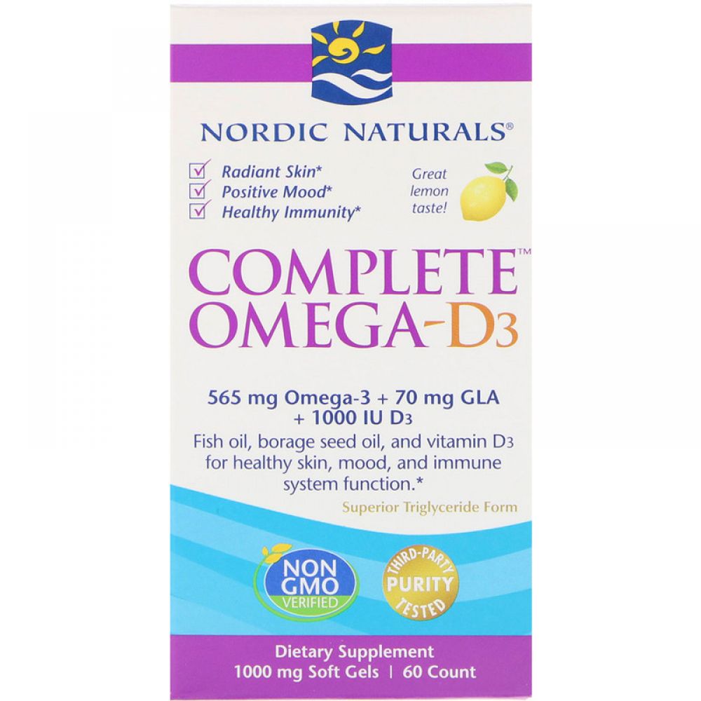 Комплекс Омега-D3, Лимон, 1000 мг, Nordic Naturals, 60 гелевых капсул