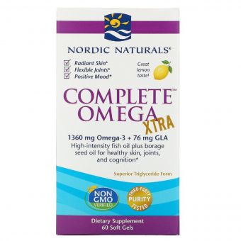 Омега Комплекс з Лимоном, Екстра, 1000 мг, Nordic Naturals, Complete Omega Xtra, 60 желатинових капсул