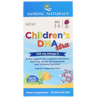 Риб&apos;ячий Жир (ДГК) Для Дітей, (3-6 Років), 636 мг, Ягідний смак, Children&apos;s DHA Xtra, Nordic Naturals, 90 Міні Капсул