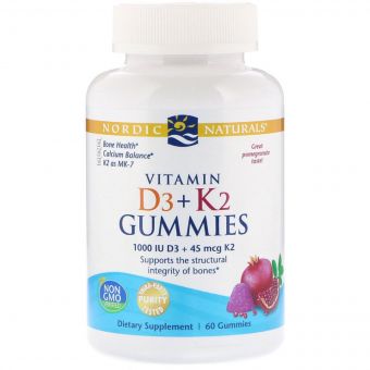 Жувальні вітаміни D3 + K2, Гранат, Vitamin D3 K2 Gummies, Nordic Naturals, 60 Жувальних Цукерок