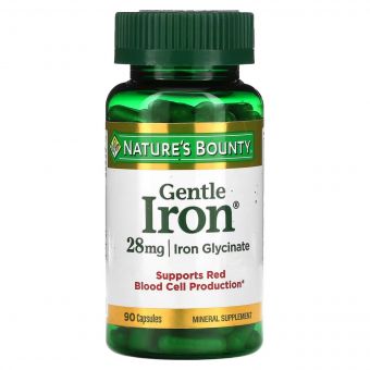 Залізо, 28 мг, Gentle Iron, Nature's Bounty, 90 капсул