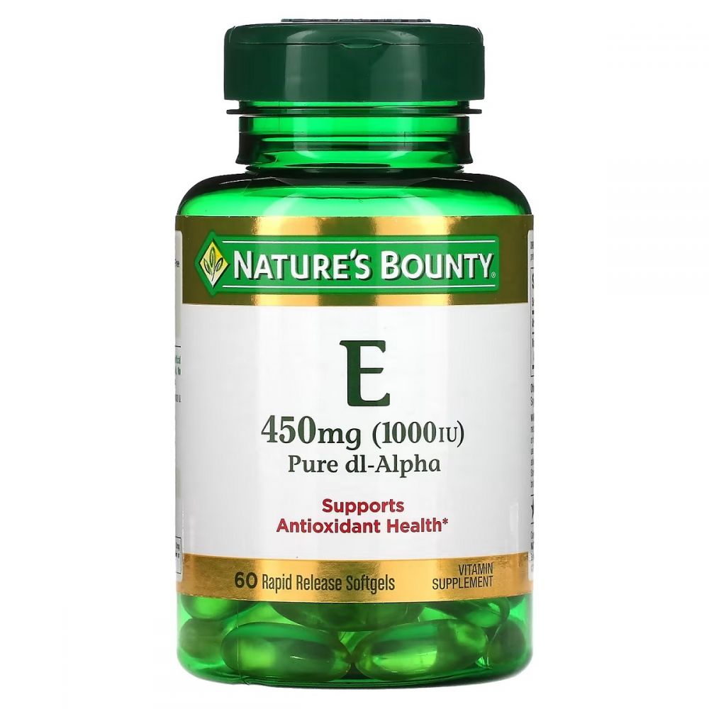 Вітамін E швидкого вивільнення, 1000 МО, 450 мг, Vitamin E, Nature's Bounty, 60 гелевих капсул