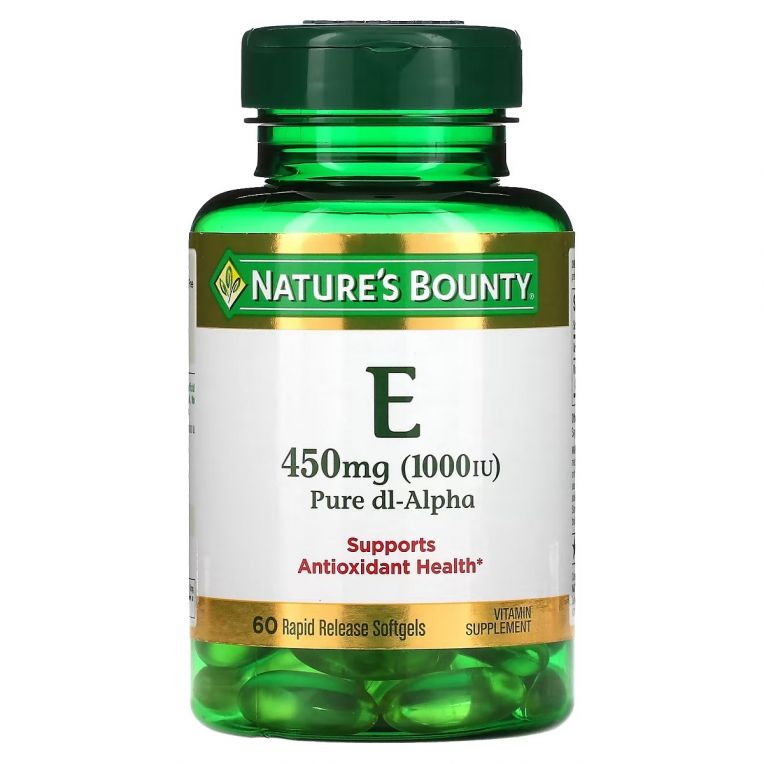 Вітамін E швидкого вивільнення, 1000 МО, 450 мг, Vitamin E, Nature's Bounty, 60 гелевих капсул
