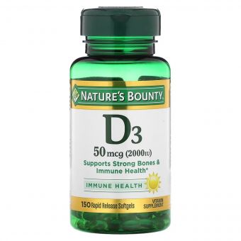 Вітамін D3 швидкого вивільнення, 2000 МО, 50 мкг, Vitamin D, Nature's Bounty, 150 гелевих капсул