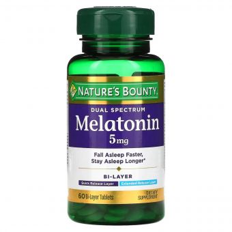 Мелатонін подвійного спектру, 5 мг, Melatonin Dual Spectrum, Nature's Bounty, 60 таблеток