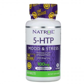 5-HTP (Гідрокситриптофан), 100мг, Повільне Вивільнення, З Підвищеною Силою Дії, Natrol, 45 таблеток
