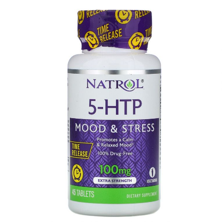 5-HTP (Гідрокситриптофан), 100мг, Повільне Вивільнення, З Підвищеною Силою Дії, Natrol, 45 таблеток