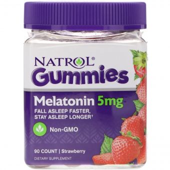 Мелатонін, Зі Смаком Полуниці, 5 мг, Natrol, 90 жувальних таблеток