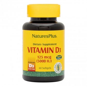 Вітамін D3 5000IU, Natures Plus, 60 желатинових капсул