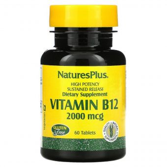 Вітамін B-12 (Метилкобаламин), Natures Plus, 2000 мкг, 60 Таблеток