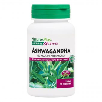 Ашваганда, 450 мг, Ashwagandha, Herbal Actives, Natures Plus, 60 Вегетаріанських Капсул