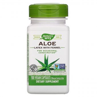 Алое Вера з фенхелем, 140 мг, Aloe Latex with Fennel, Nature&apos;s Way, 100 вегетаріанських капсул