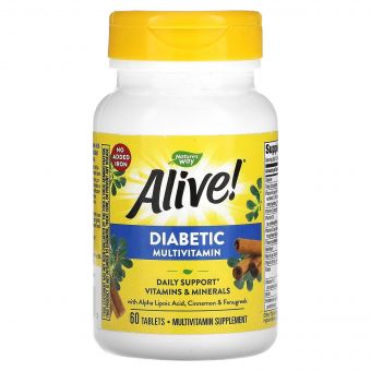 Діабетичні мультивітаміни, Alive! Diabetic Multivitamin, Nature&apos;s Way, 60 таблеток