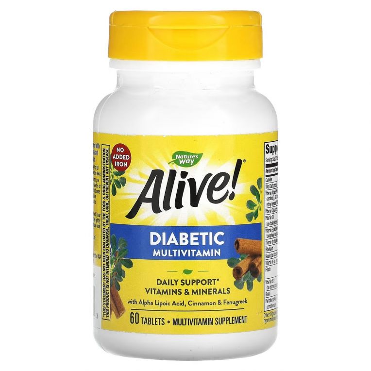 Діабетичні мультивітаміни, Alive! Diabetic Multivitamin, Nature&apos;s Way, 60 таблеток
