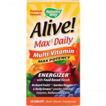 Мультивітаміни з залізом, Alive! Max3 Daily, Nature's Way, 30 таблеток