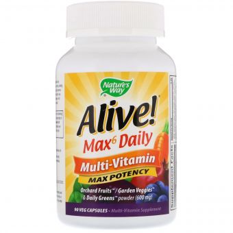 Мультивітаміни Max6, Alive! Max6 Daily, Multi-Vitamin, Nature&apos;s Way 90 капсул