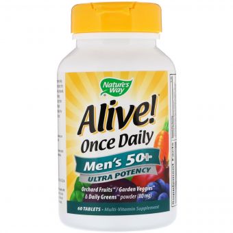Мультивітаміни для Чоловіків 50+, Alive! Once Daily, Men&apos;s 50+ Multi-Vitamin, Nature&apos;s Way, 60 Таблеток