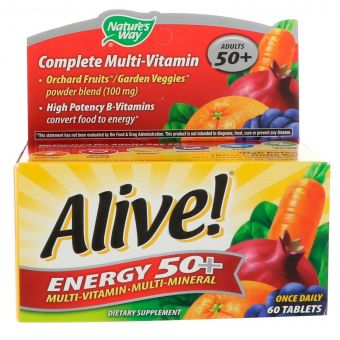 Мультивітамінний-Мультімінерал, Alive !, Energy 50+, For Adults 50+, Nature's Way, 60 Таблеток