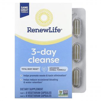 Очищення, 3-денна програма, 3-Day Cleanse, Renew Life, 12 вегетаріанських капсул