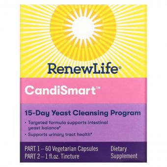 Очищення від кандиди, комплексна 15-денна програма, CandiSmart, Renew Life, краплі та 60 вегетаріанських капсул
